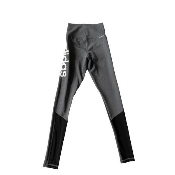 Adidas Design 2 Move High Rise Logo Leggings Sheer Panel XS Gray EUC - Picture 4 of 14